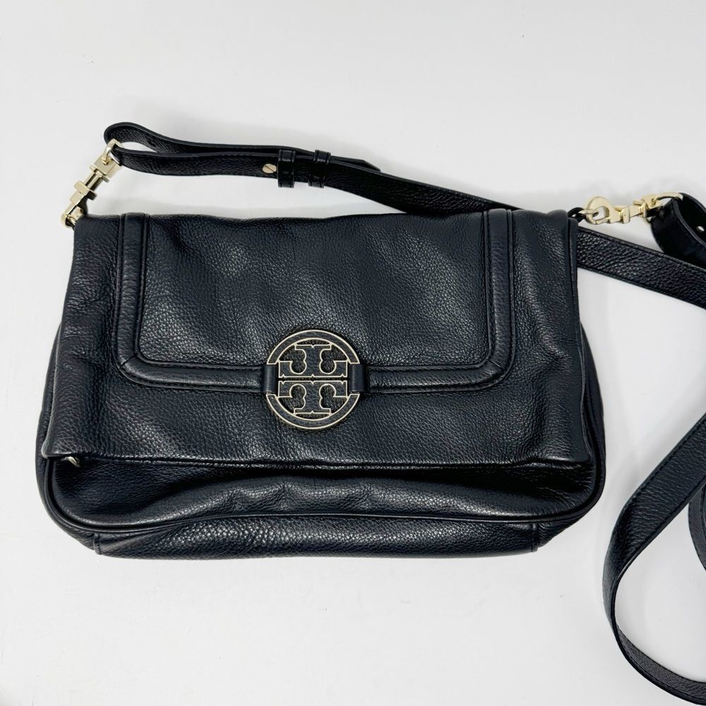 TORY BURCH | Amanda Leather Black & Gold Foldover Adjustable Crossbody Purse Bag
